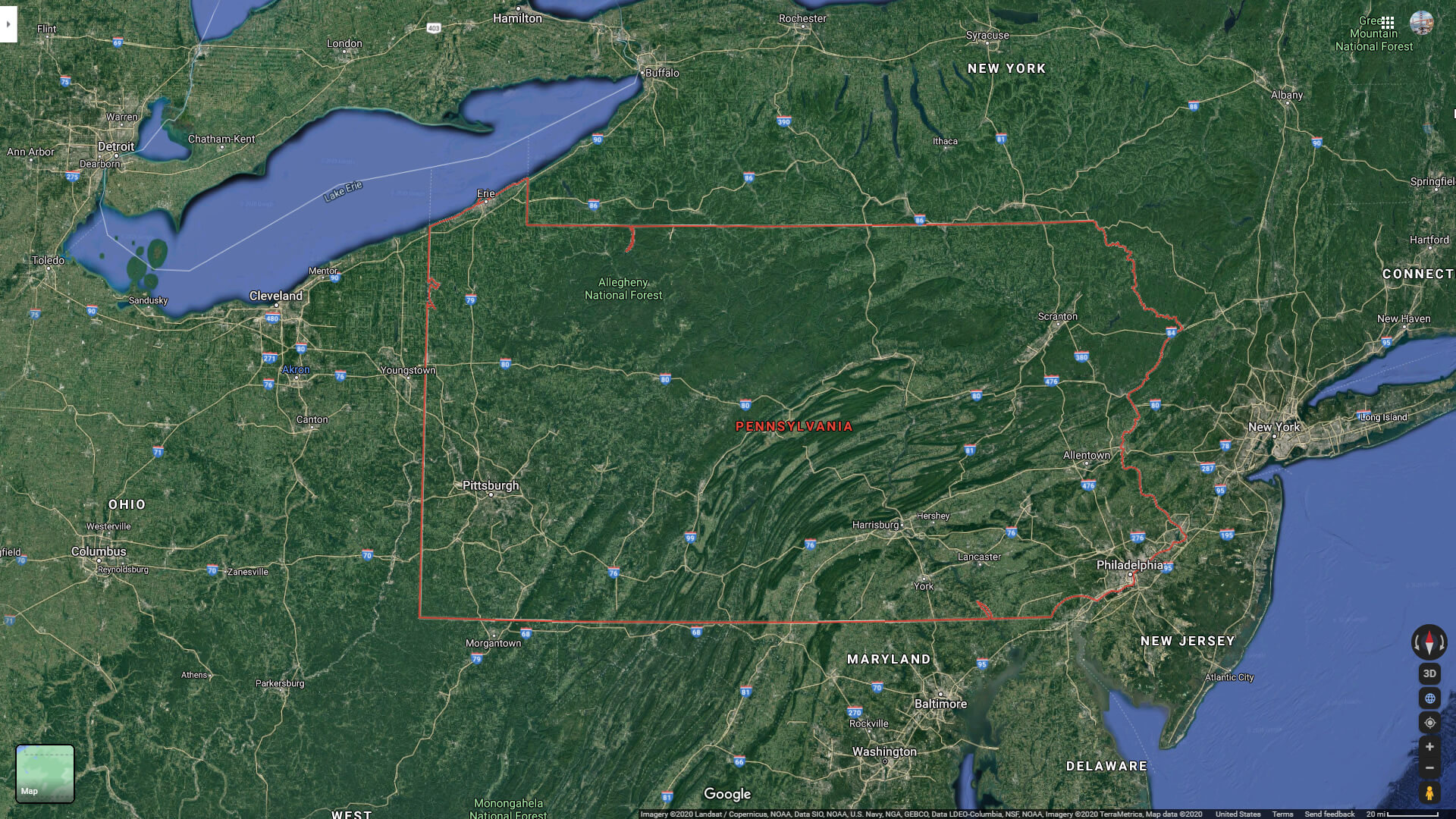 Pennsylvania Satellite Map USA